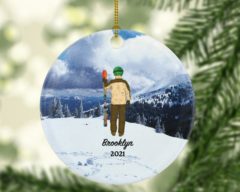 Skiing Christmas Ornaments Downhill Skier, Male Boy Ski Trip Vacation, Winter Sports Ornament Personalized Gift Sports Hobby Occupation