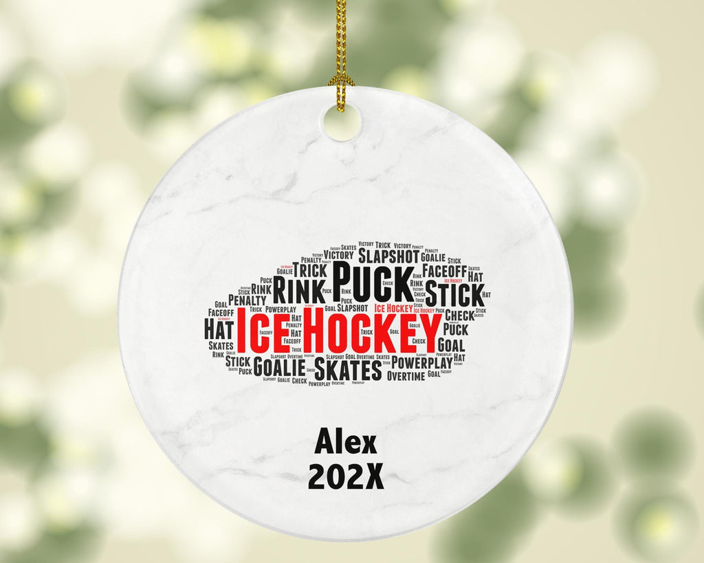 Personalized Ice Hockey Christmas Ornament – Custom Sports Gift – Hockey Puck Ornament – Hockey Player Holiday Keepsake