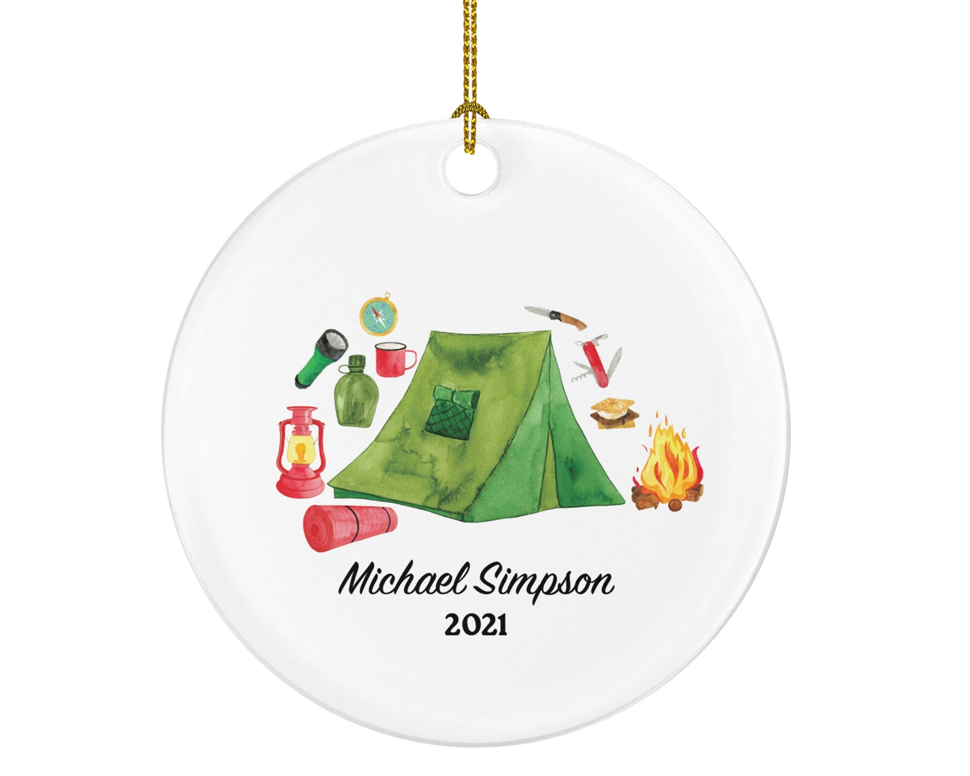 Camper Ornament - Camping Tent Christmas Tent Fire Vacation Trip Recreational Personalized Gift