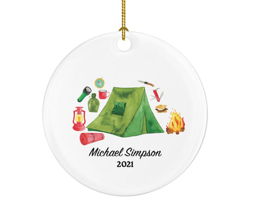 Camper Ornament - Camping Tent Christmas Tent Fire Vacation Trip Recreational Personalized Gift