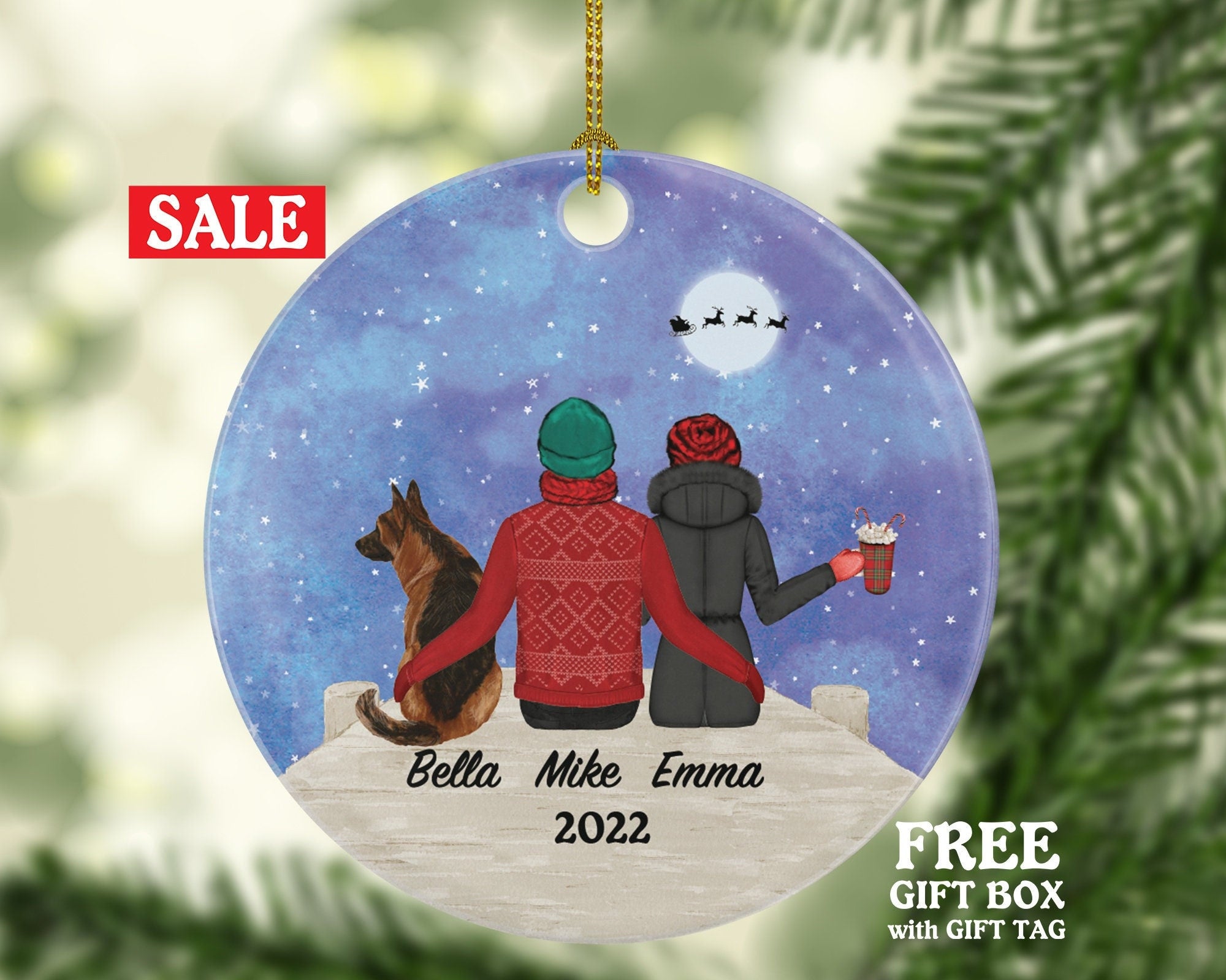 Dog Cat Lover Couple with Pet Personalized Christmas Ornament Custom Together Valentines Lover Gift Fur Mom Dad Family Holiday Rescue Breeds