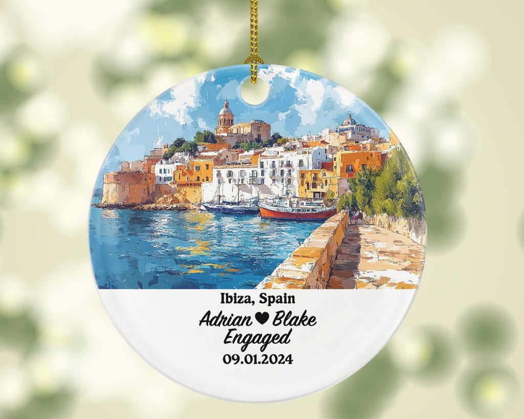 Ibiza Christmas Ornament Personalized - Engaged Married Family Together Couple Travel Honeymoon Engagement Marriage