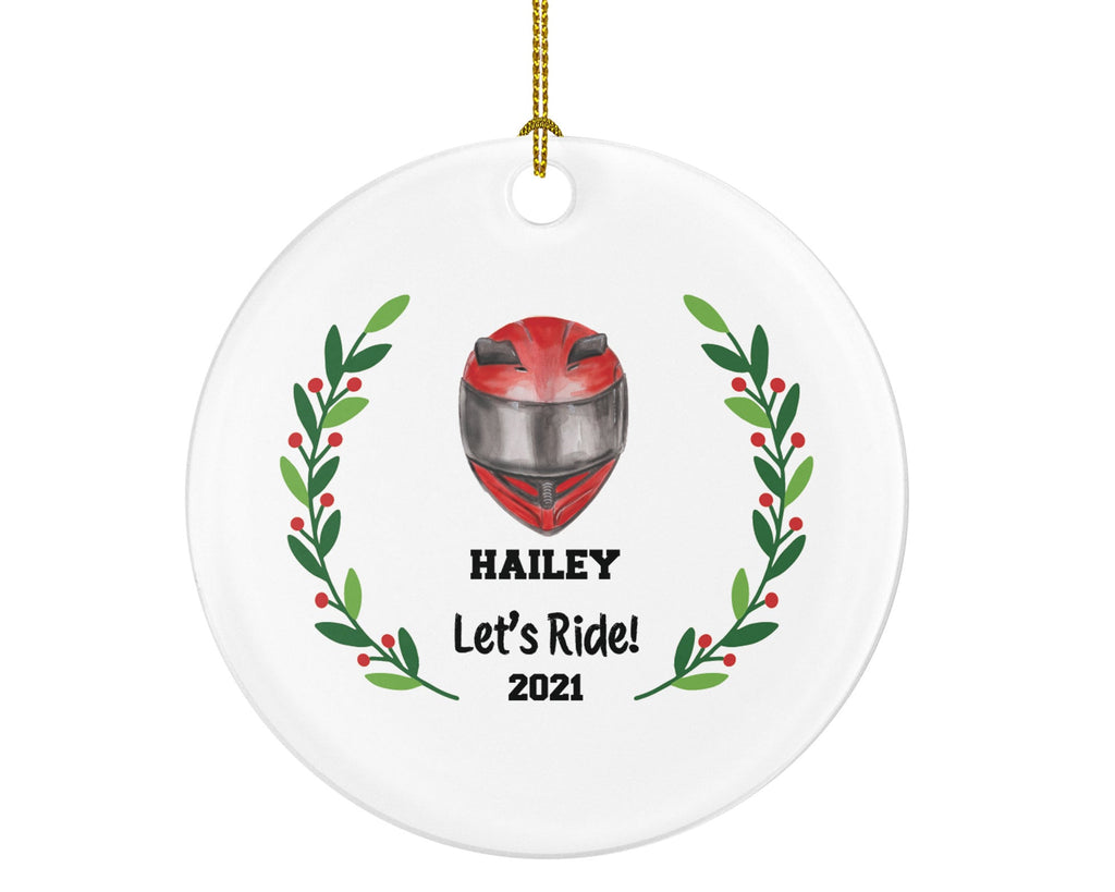 Motorcycle Dirt Bike Rider Helmet Christmas Ornament - Custom Gift for Bikers Racer Motocross Racing Personalized