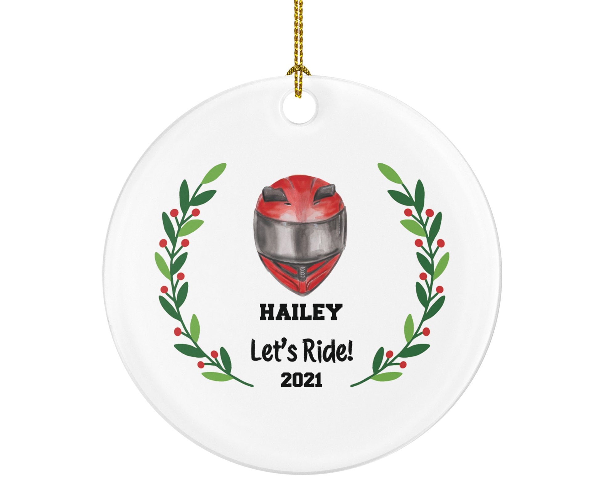 Motorcycle Dirt Bike Rider Helmet Christmas Ornament - Custom Gift for Bikers Racer Motocross Racing Personalized