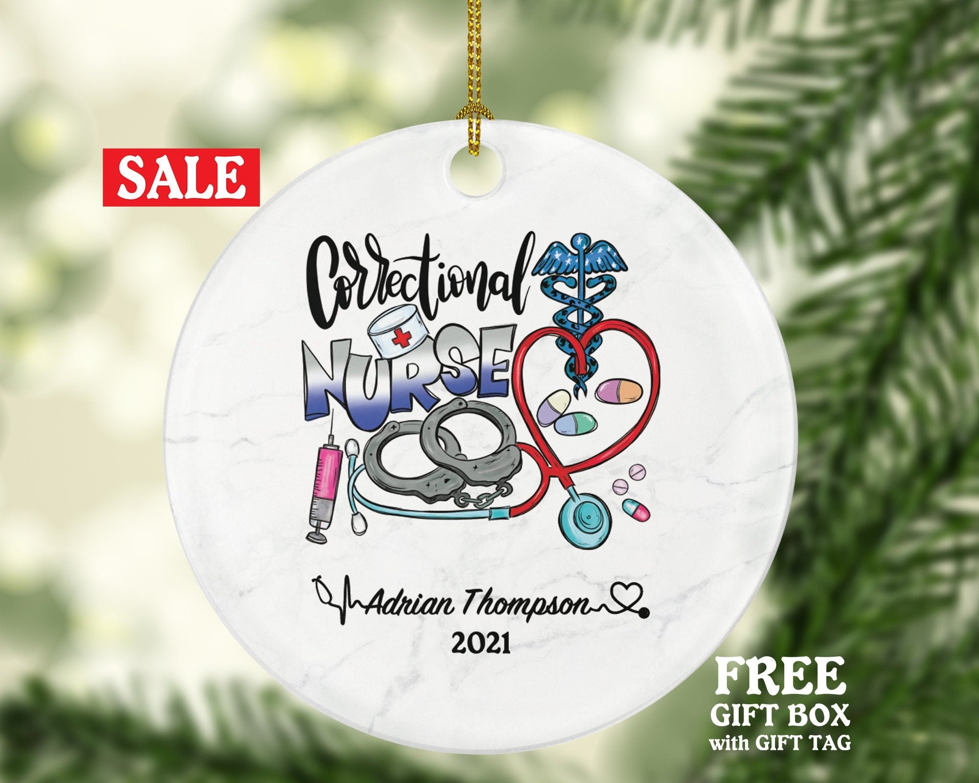 Correctional Nurse Christmas Ornament Personalized -  Gift for Correctional Facilities Jail Nurse Health Worker Custom Medical