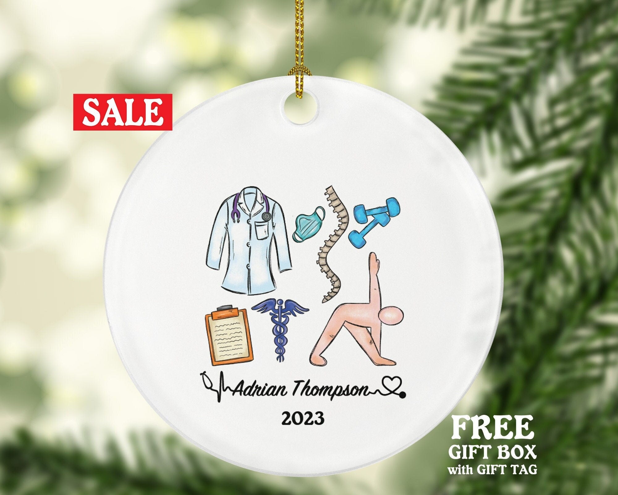 Chiropractor Christmas Ornament Personalized - Manual Therapist Physician Medical Orthopedic Spinal Gift for Orthopedist Physiotherapist