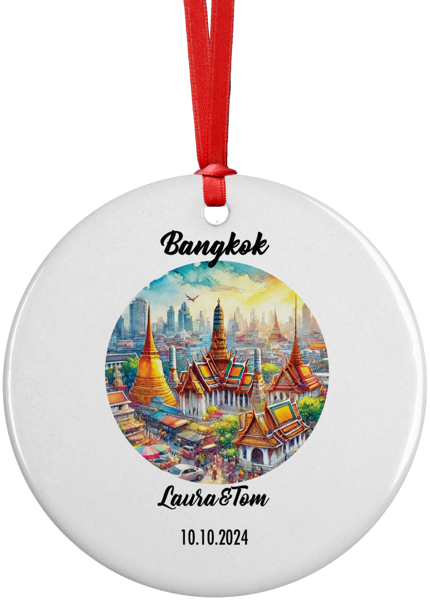 Bangkok, Thailand, Ornament, Engagement, Married, Travel, Gift for Engaged Couple, Engagement Gift, Trip, Vacation Souvenir
