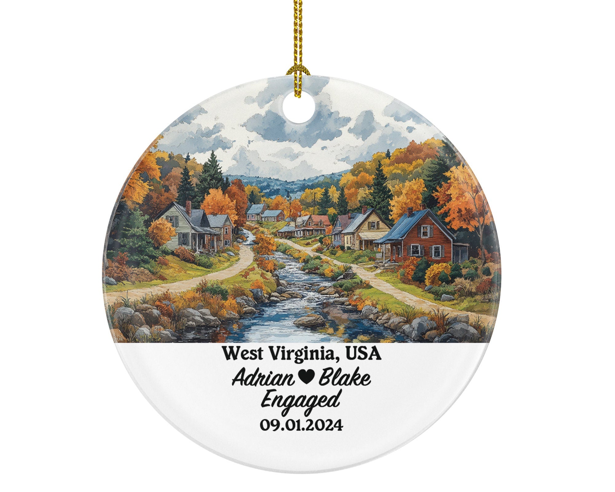 West Virginia Christmas Ornament Personalized - WV Engaged Married Family Together Couple Travel Honeymoon Engagement Marriage