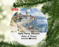 Personalized Saint-Pierre Réunion Christmas Ornament, Island Views, Colonial Architecture, Mr & Mrs Wedding, Engagement, or Honeymoon Keepsake for Couples