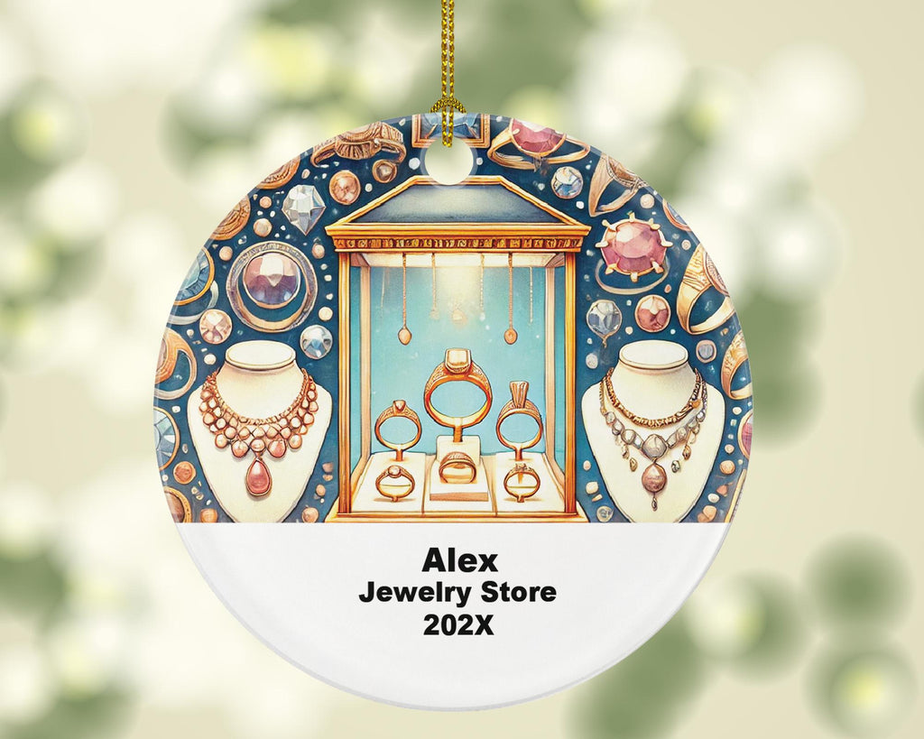Personalized Jewelry Store Ornament – Custom Jeweler Gift – Boutique Jewelry Business Ornament with Name and Year