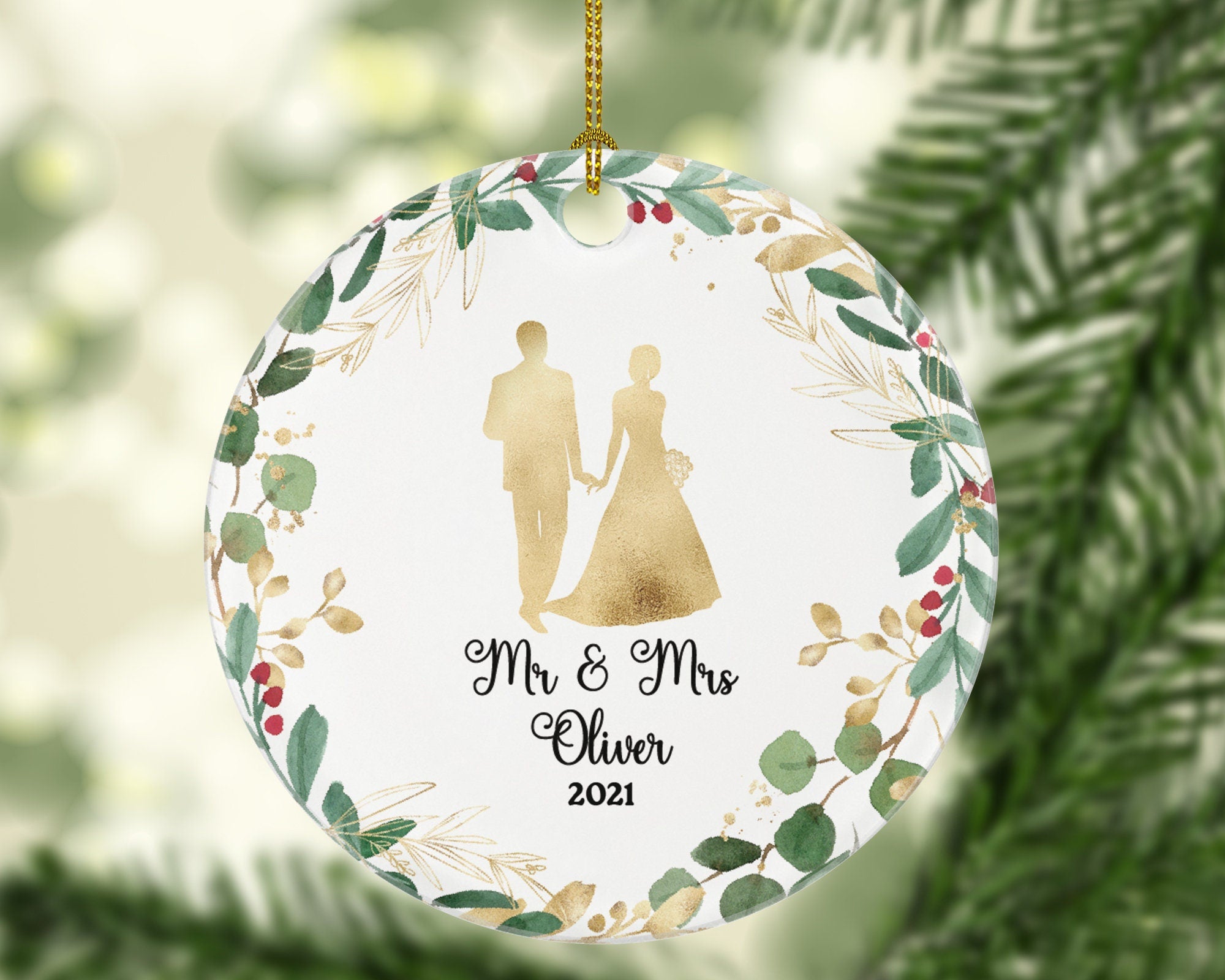 Mr & Mrs Married Couple Christmas Ornament Personalized - Newlywed First Christmas as Mr. and Mrs. Custom Gift
