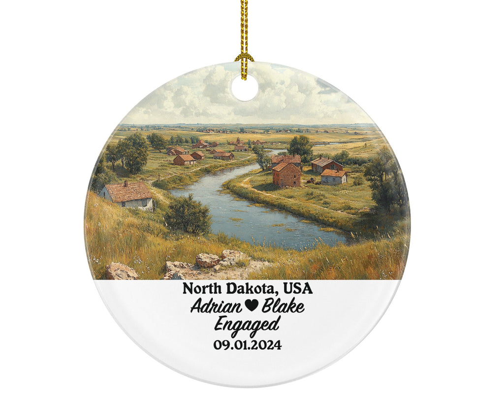 North Dakota Christmas Ornament Personalized - ND Engaged Married Family Together Couple Travel Honeymoon Engagement Marriage