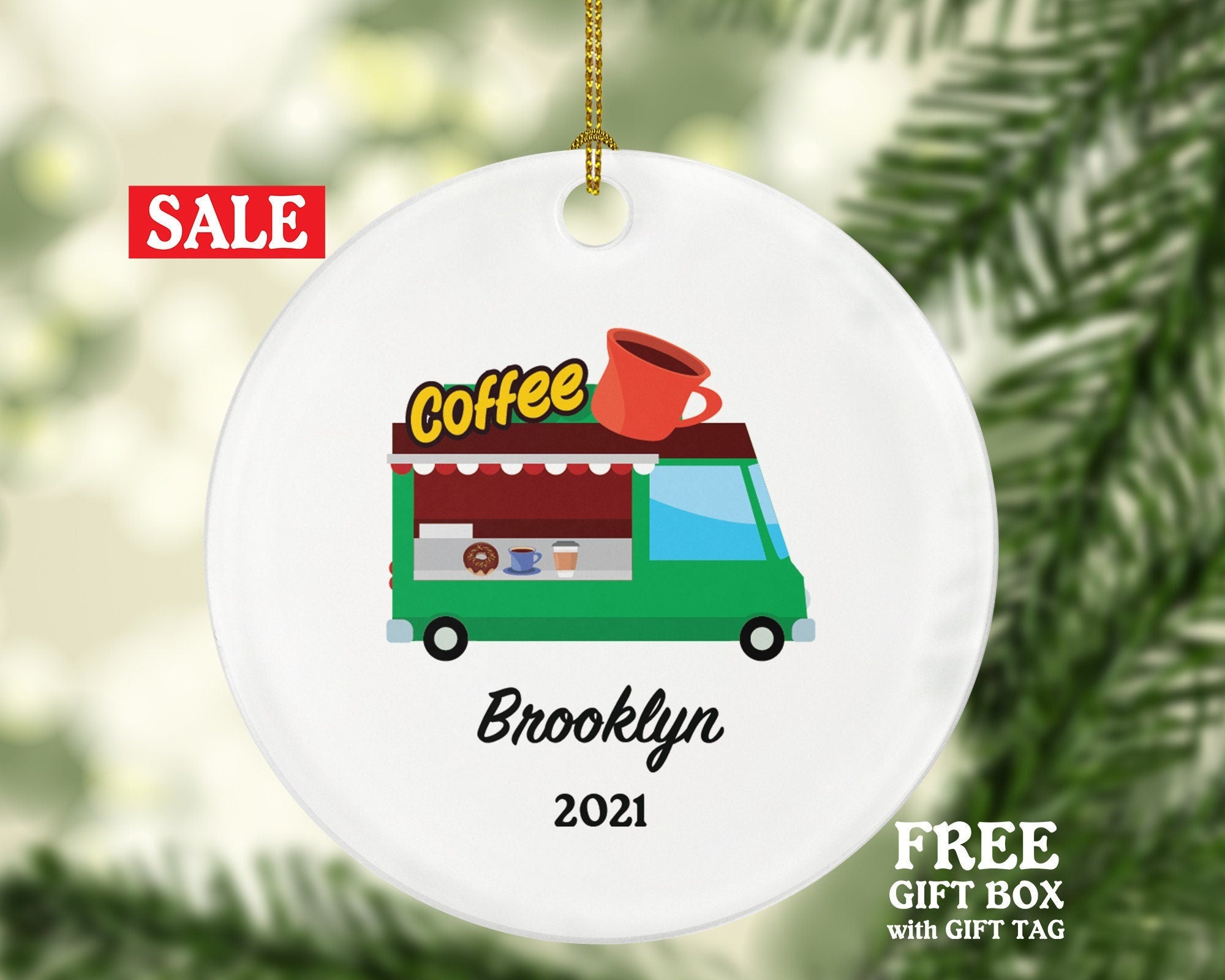 Coffee Truck Owner Worker Barista Christmas Ornament - Personalized Gift for Barista Custom Name Boss Employee Coffee Lover Xmas Holiday