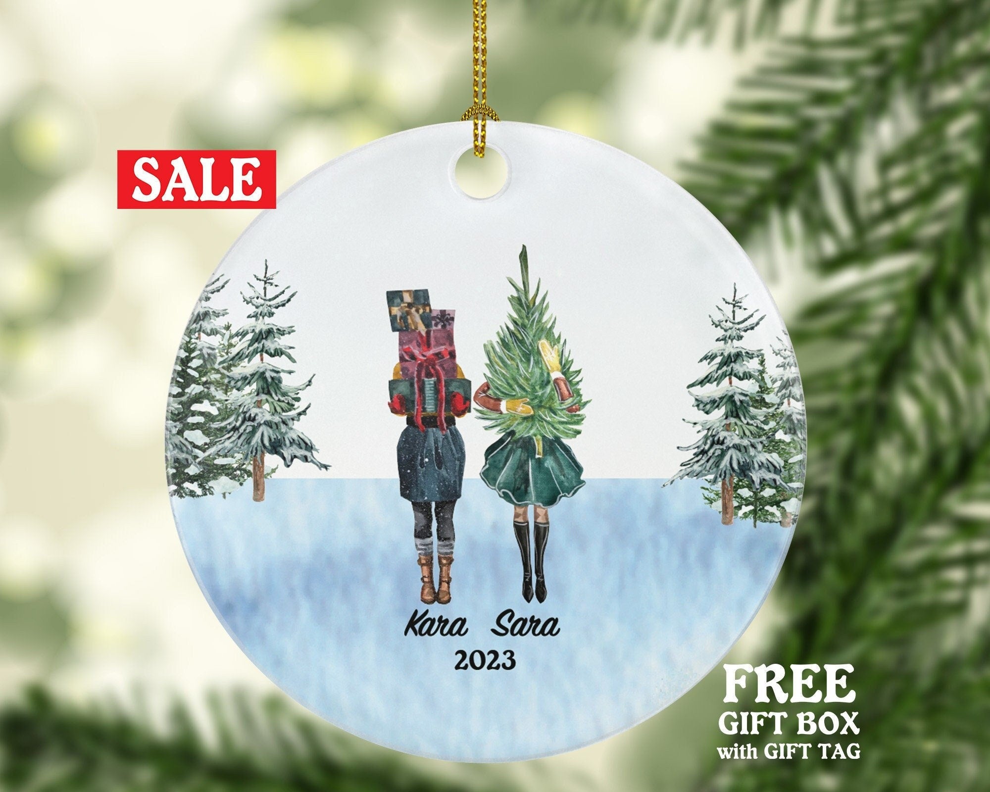 Lesbian Couple Christmas Ornament / Personalized Gay Portrait Love is Love Same Sex Pride