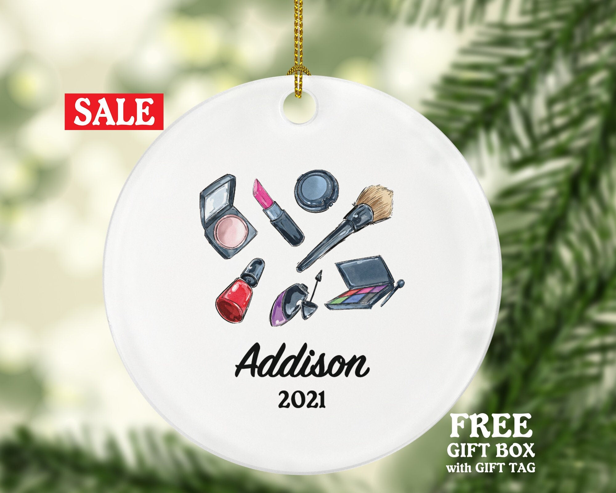 Beautician Makeup Artist Nail Polish Cosmetics Christmas Ornament Personalized - Make up Lover Beauty School hairdresser Salon Owner Stylist