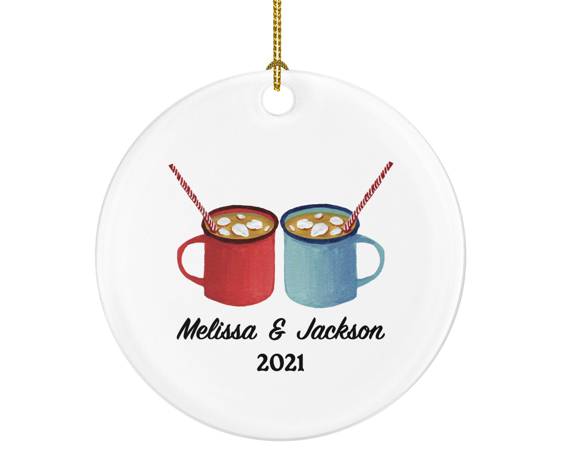 Hot Chocolate Couples Christmas Ornament - First Christmas Together Personalized - Custom New Couple Gift - Names and Year