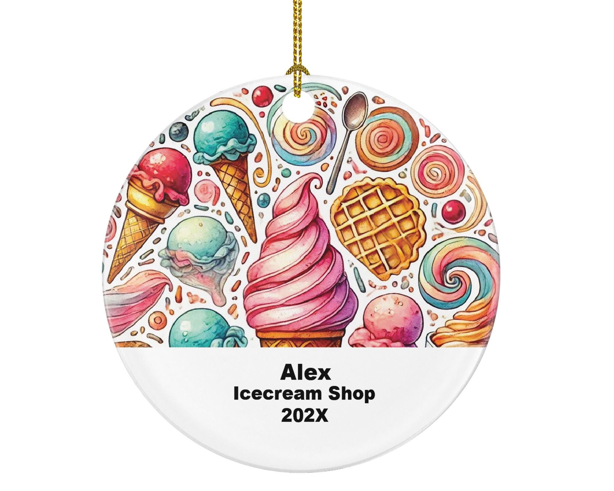 Personalized Ice Cream Shop Ornament – Custom Dessert Shop Gift – Sweet Treat Ornament with Name and Year