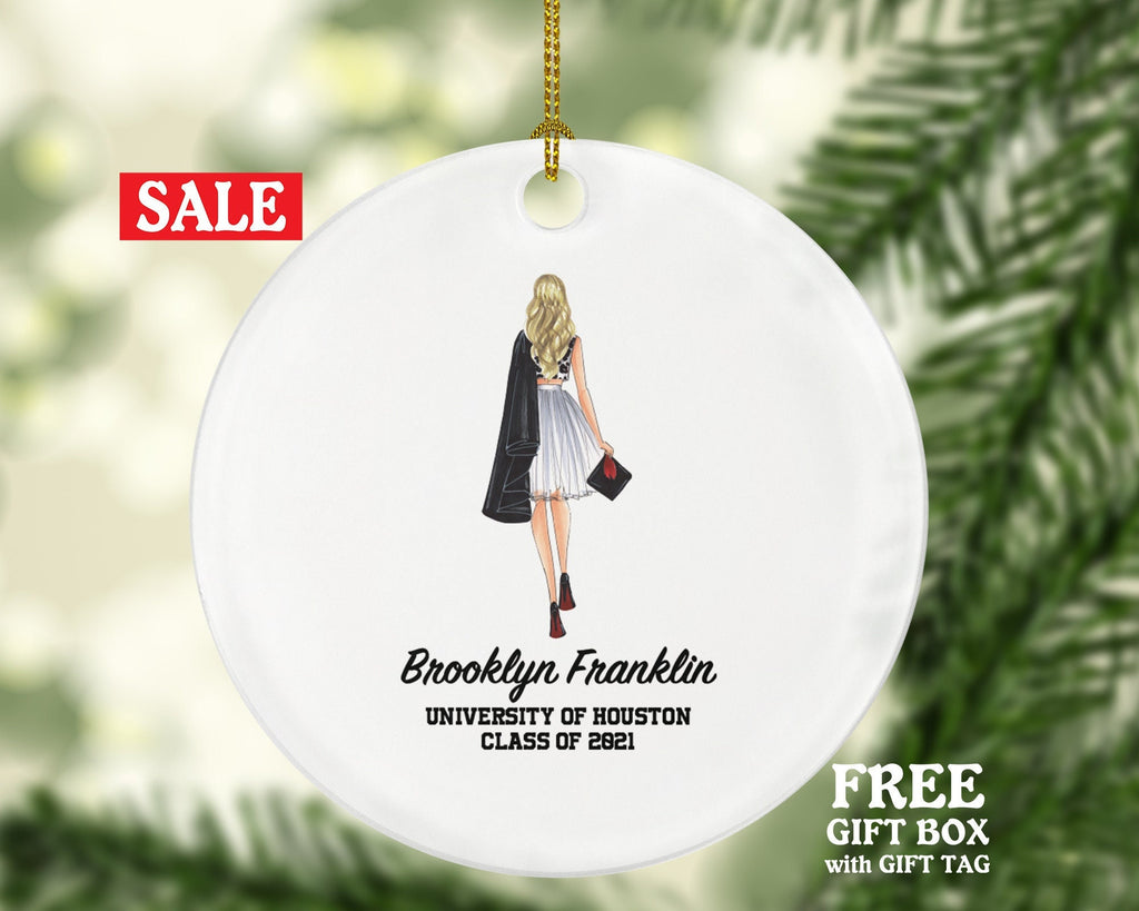 Graduation Christmas Ornament Personalized - Class of Gift Graduate Masters Bachelor Doctorate College High School Degree Gift for Female