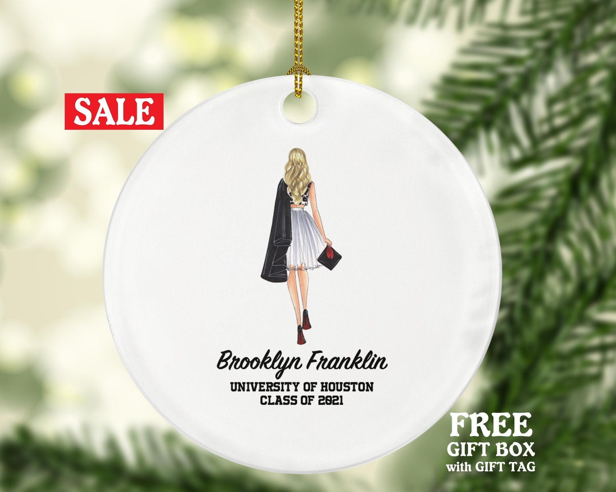 Graduation Christmas Ornament Personalized - Class of Gift Graduate Masters Bachelor Doctorate College High School Degree Gift for Female
