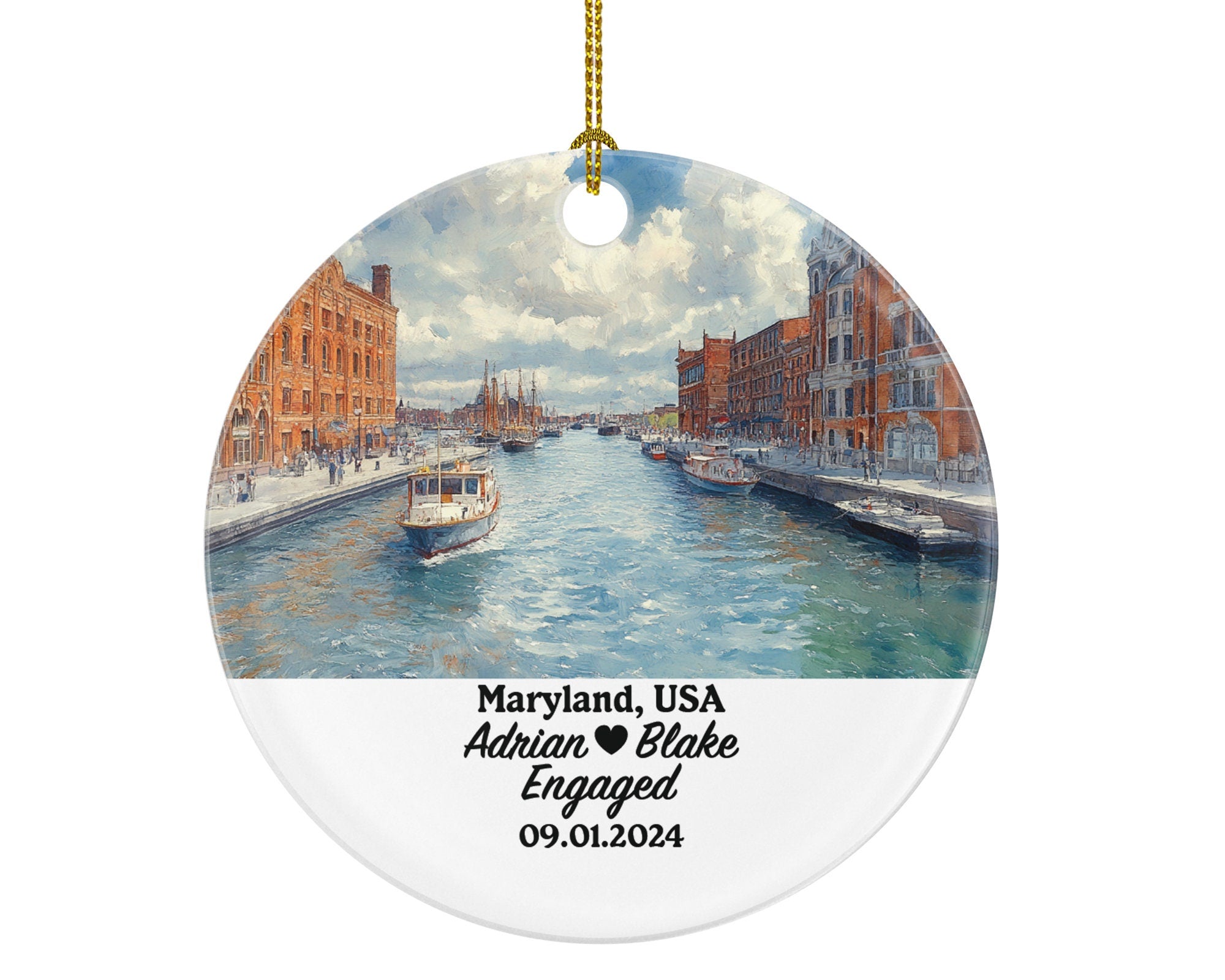 Maryland Christmas Ornament Personalized - MD Engaged Married Family Together Couple Travel Honeymoon Engagement Marriage