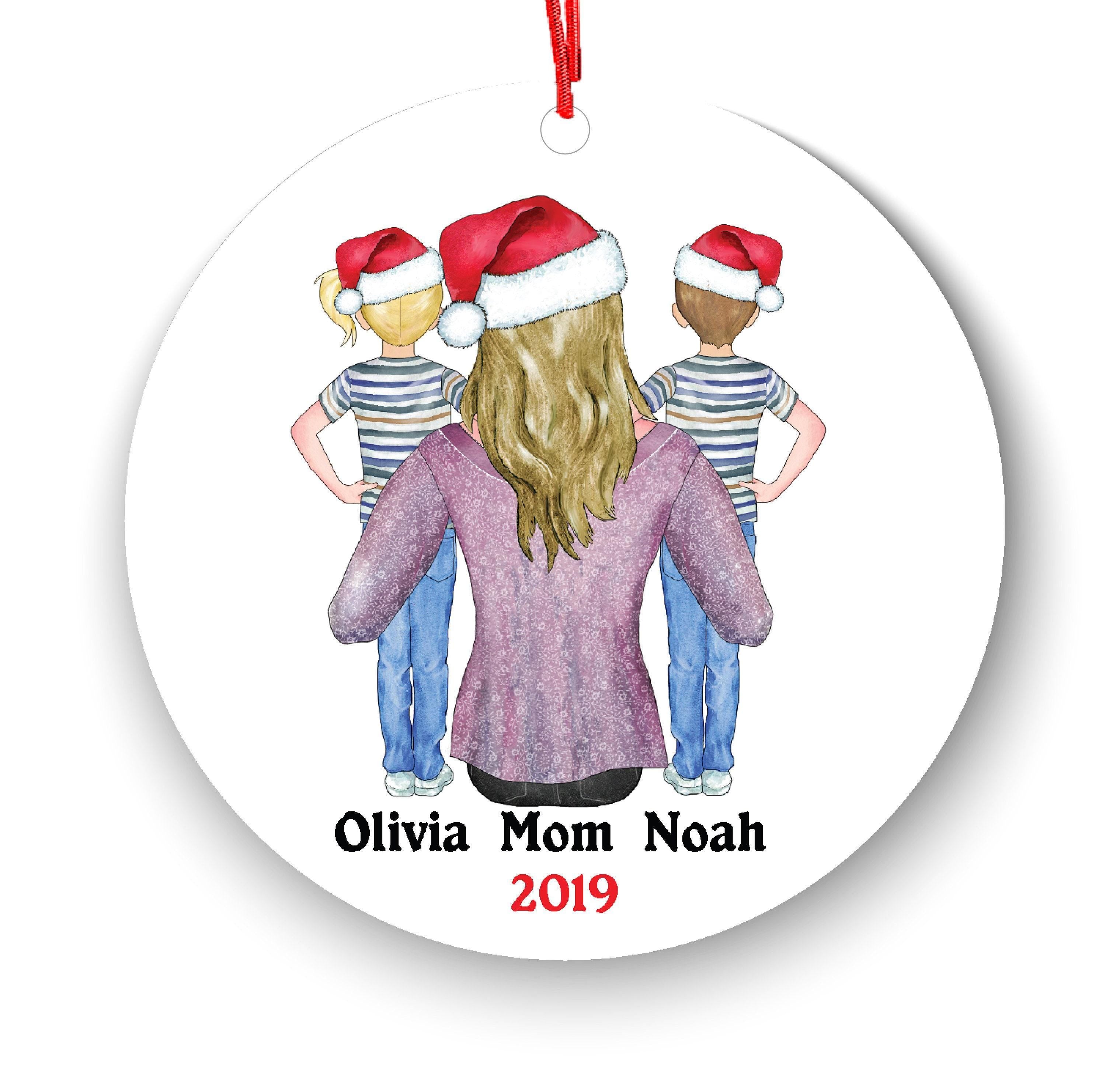 Personalized Mom and Twins Ornament - Custom Boy Girl Portrait