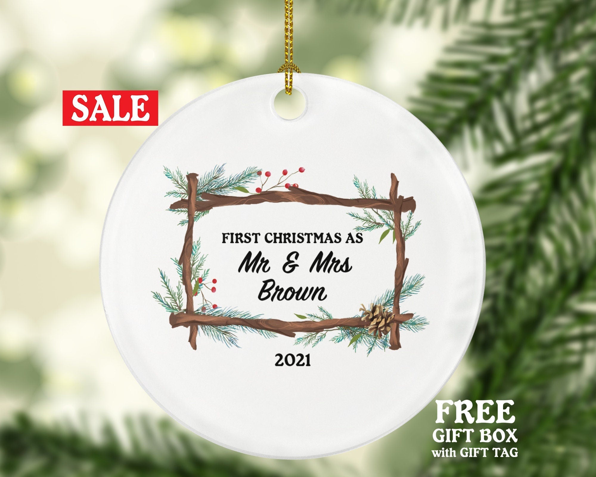 First Christmas as Mr & Mrs Married Couple Christmas Ornament Personalized - Newlywed Mr. and Mrs. Wedding Gift