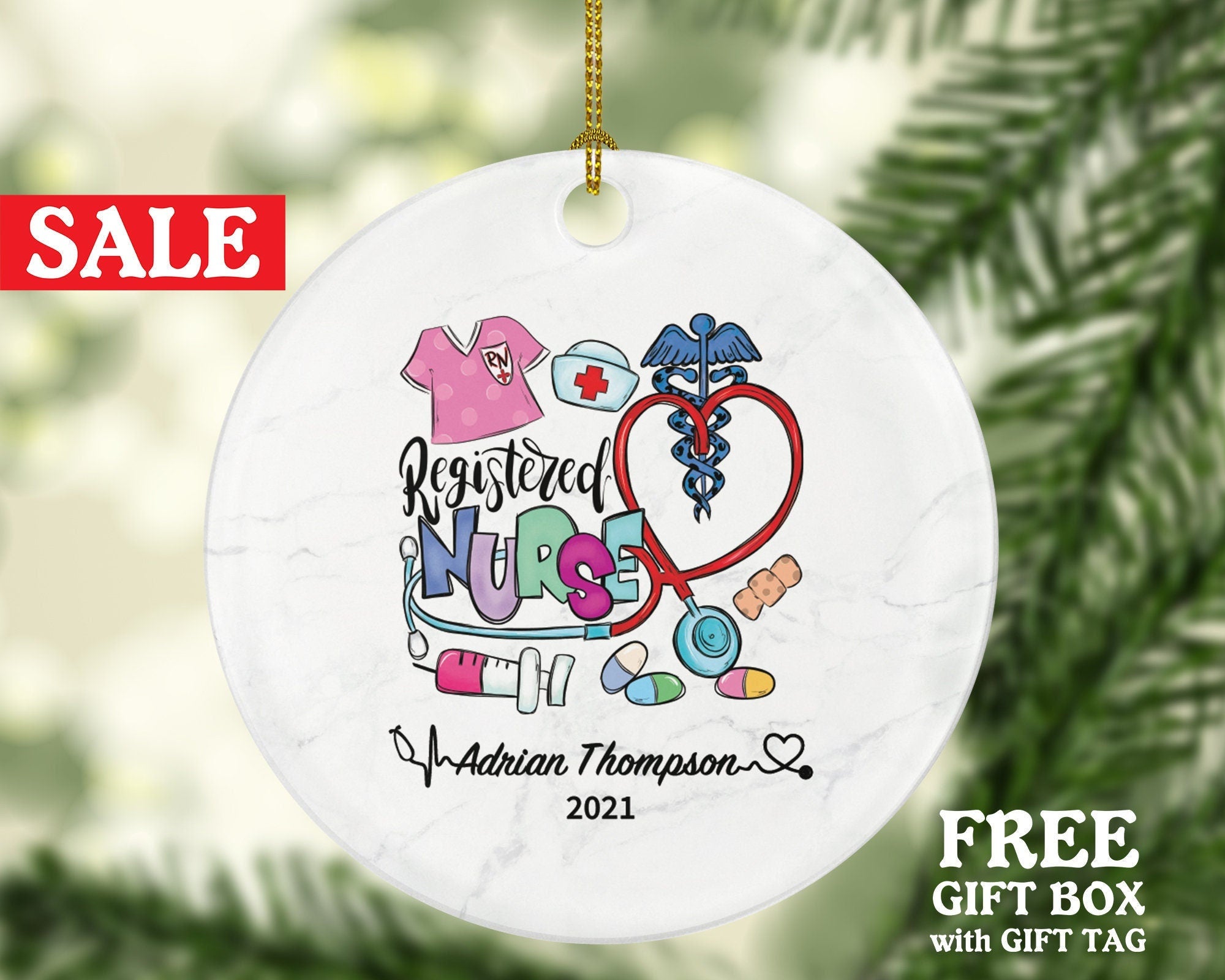 Registered Nurse RN Christmas Ornament Personalized - Nurse Health Worker Gift from Patient for Nurse Custom Medical