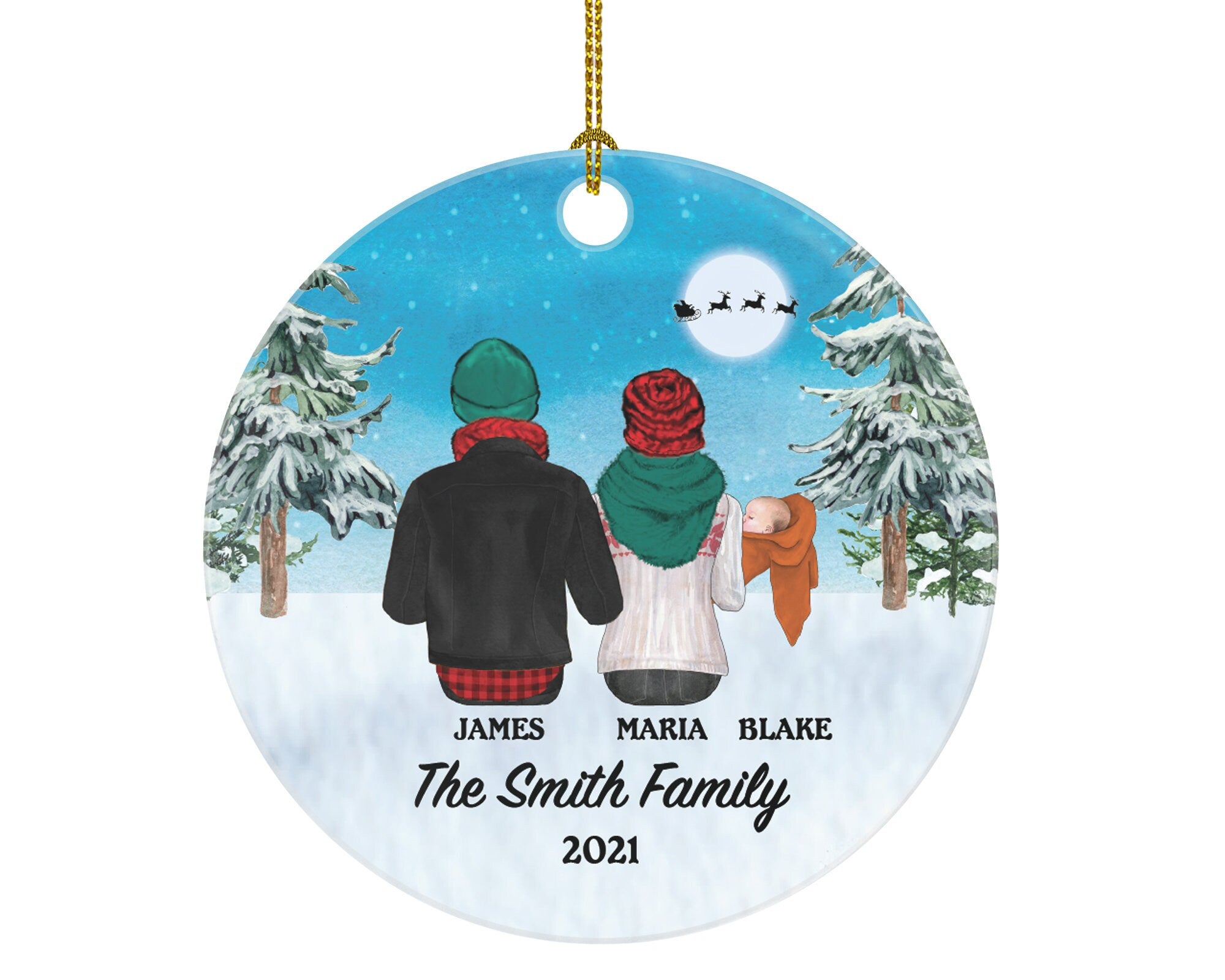 Family of 3 Personalized Ornament - First Christmas Newborn Infant New Baby Girl Boy Parents Mother Father Mom Dad Gift Kid Child Gift