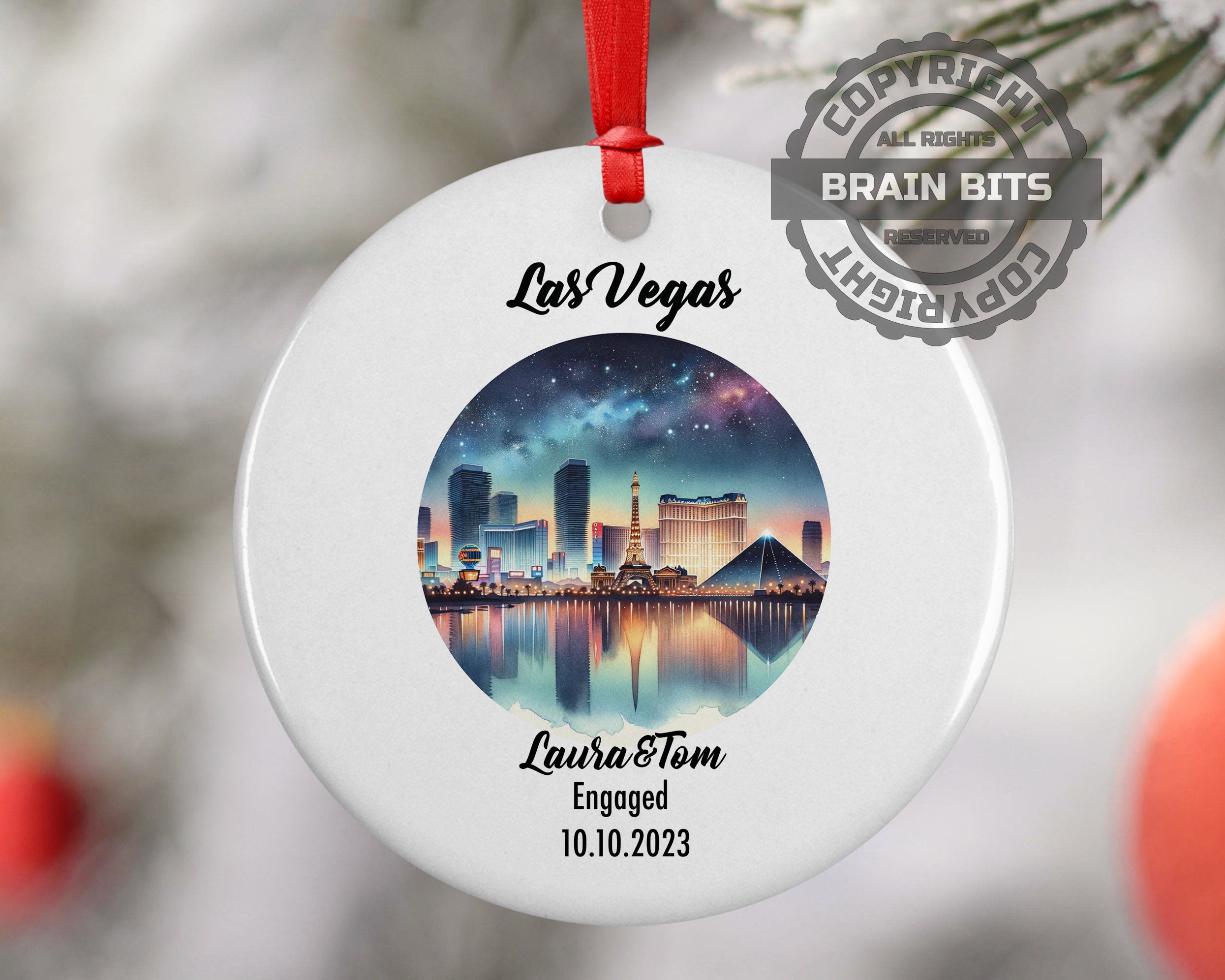 Las Vegas Ornament, Engagement, Married, Travel, Gift for Engaged Couple, Engagement Gift, Trip, Vacation Souvenir