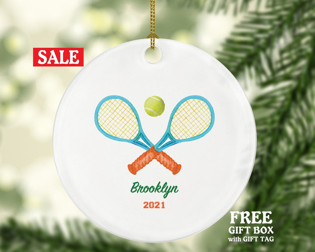 Tennis Player Racket with Ball Gamer Christmas Ornament - Personalized Sports Custom Name Gift Coach Team Hobby Fan Gift