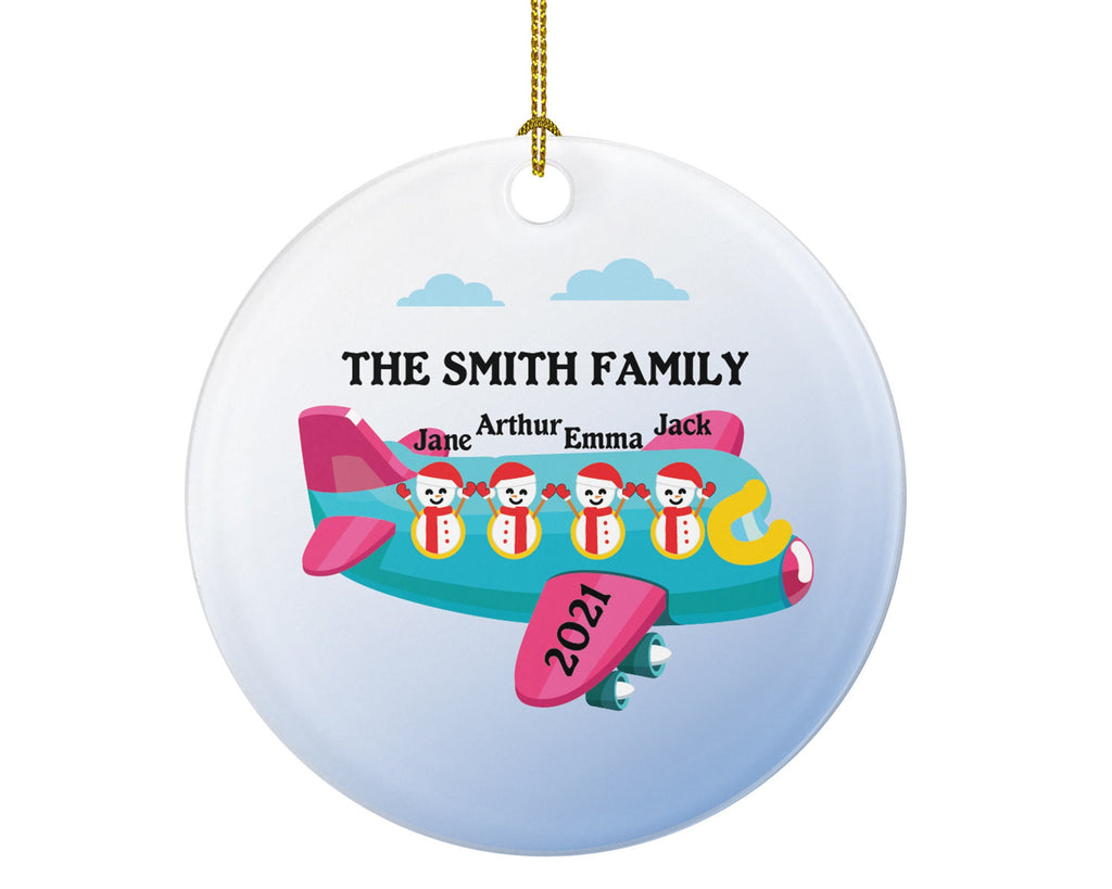 Personalized Christmas Ornament Family Airplane Ride/Family Vacation- Family of 3 Christmas Ornament - Family Travel Ornament