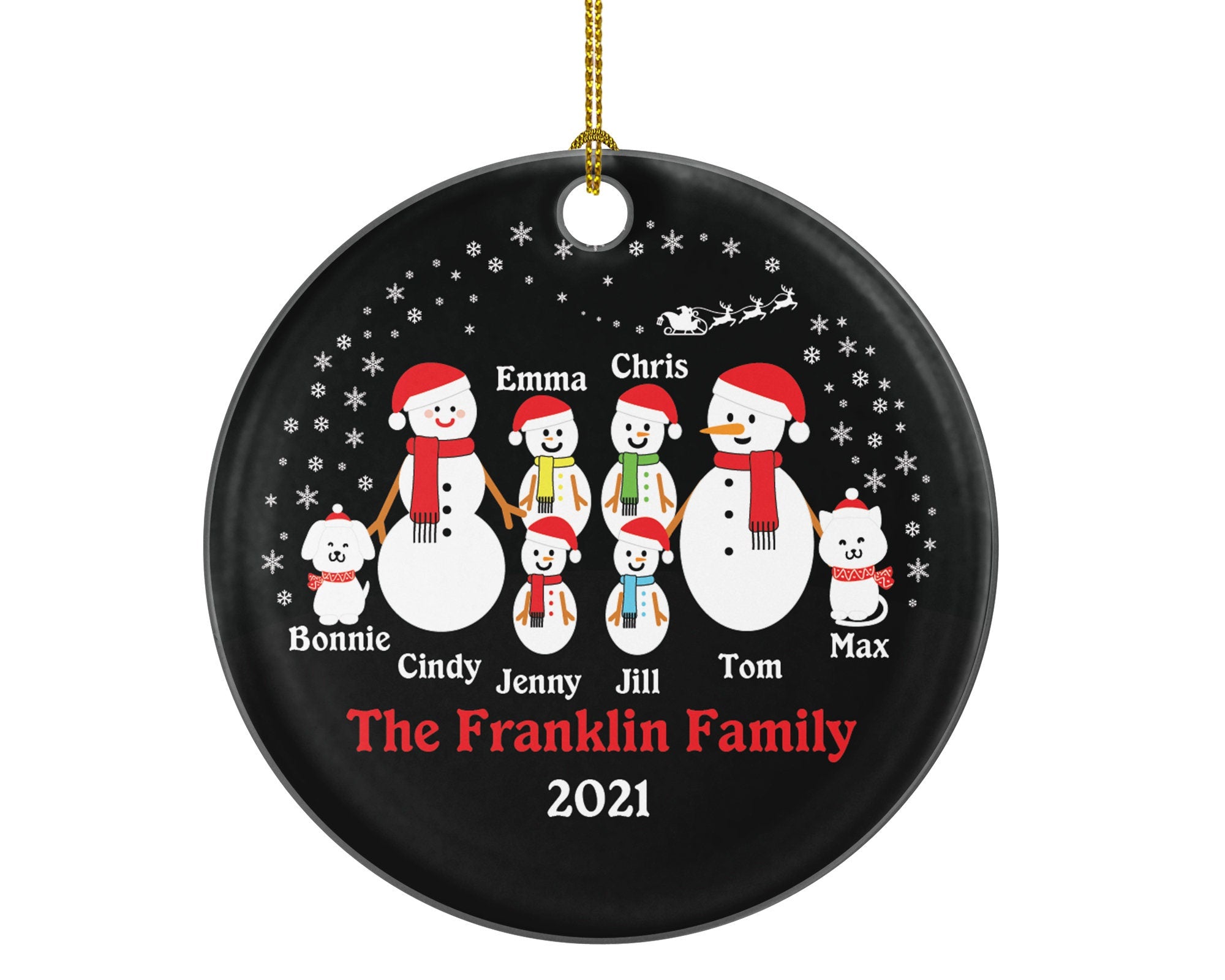 Personalized Family of 6 Christmas Ornaments with Cat Dog Pet, Snowman Family Christmas Ornaments, 6 Snowmen Christmas Ornament, Big Family