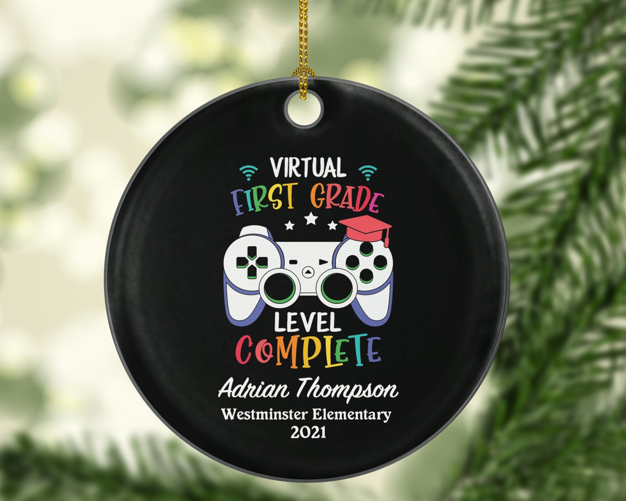 Virtual Grade Graduation Online Learning Christmas Ornament Personalized - Gamer Boy or Girl Online Schooling Remote School