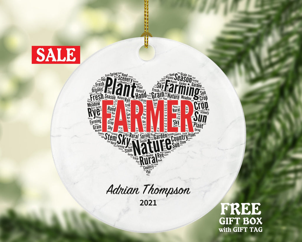 Farmer Christmas Ornament Personalized - Farm Worker Gift - Custom Name Year
