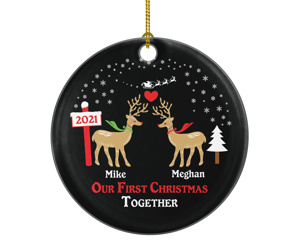 First Christmas Together Couples Christmas Ornament Personalized - Custom New Deer Couple Gift - Names and Year