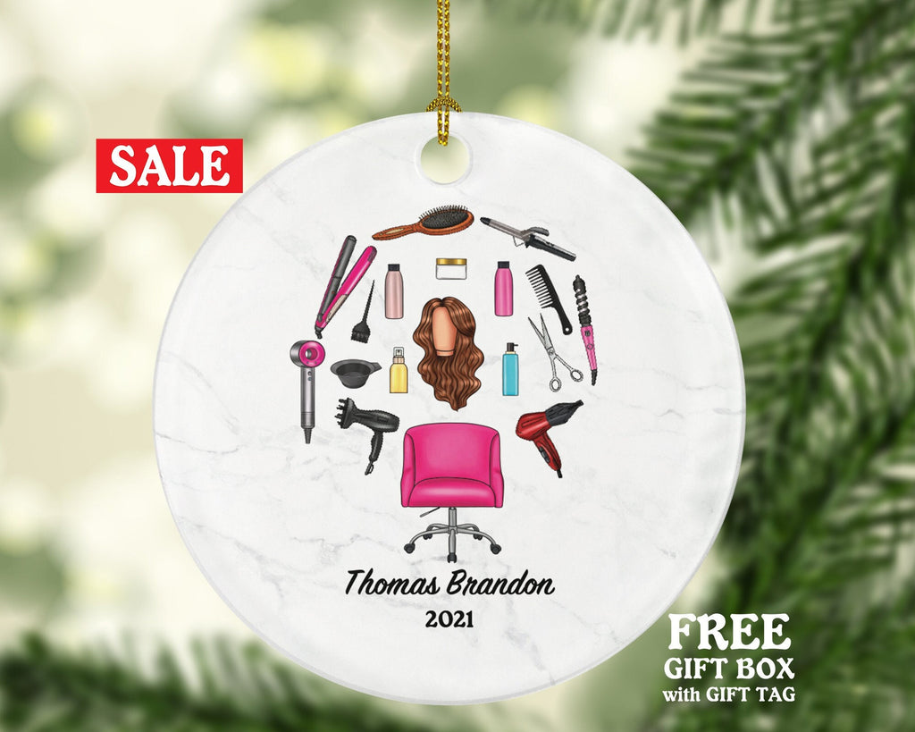 Hair Dresser, Stylist Christmas Ornament Personalized - Hair Stylist Gift Getting a Hair Cut - Custom Name Year
