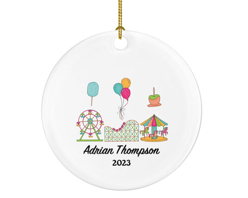 Amusement Park Christmas Ornament - Personalized Theme Park Worker Gift - Carousel Roller Coaster Ferris Wheel Fairgrounds Vacation Travel
