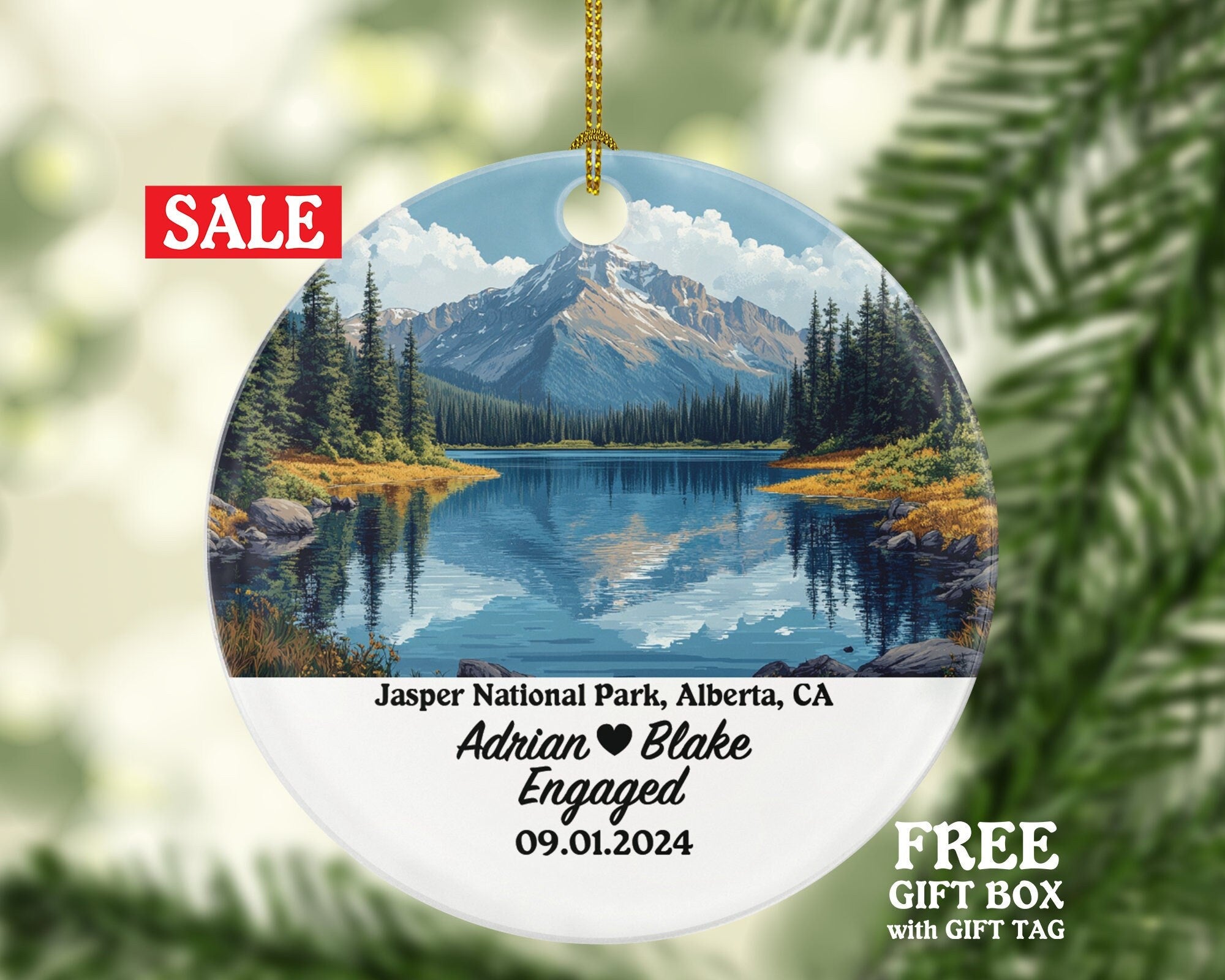 Jasper National Park Christmas Ornament Personalized - Canada Engaged Married Family Together Couple Travel Honeymoon Engagement Marriage