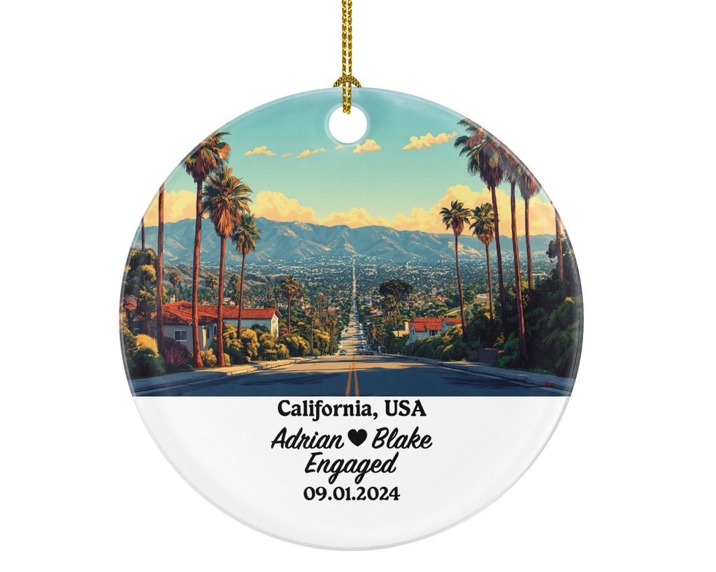 California Christmas Ornament Personalized - CA Engaged Married Family Together Couple Travel Honeymoon Engagement Marriage