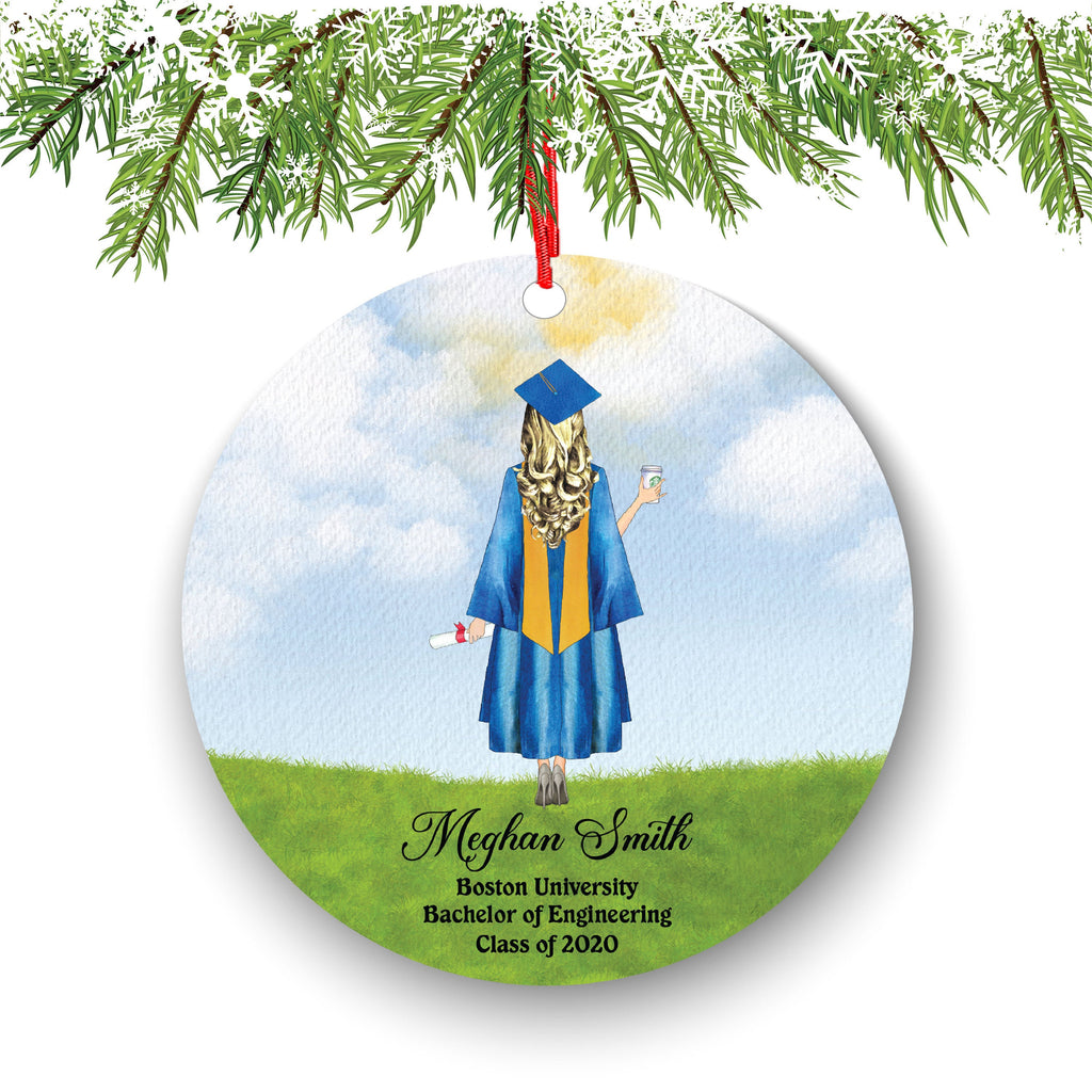 Personalized Graduation Christmas Ornament Class of 2020 Custom Gift for Graduate Masters Bachelor Doctorate College High School Degree Blue