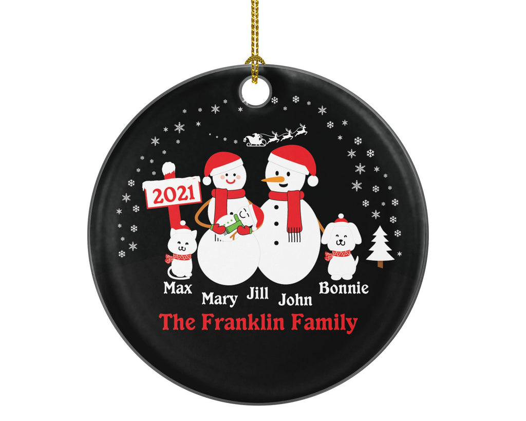 Personalized Family of 3 Ornaments with Cat Dog Pet, Personalized Christmas Ornament, 3 snowmen, Snowman Family, Family of 3, Newborn