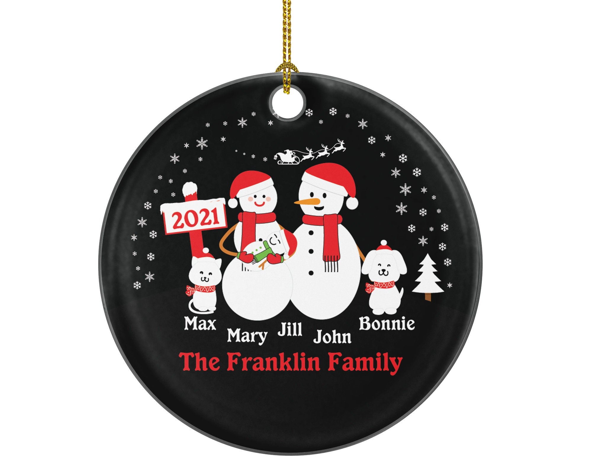 Personalized Family of 3 Ornaments with Cat Dog Pet, Personalized Christmas Ornament, 3 snowmen, Snowman Family, Family of 3, Newborn