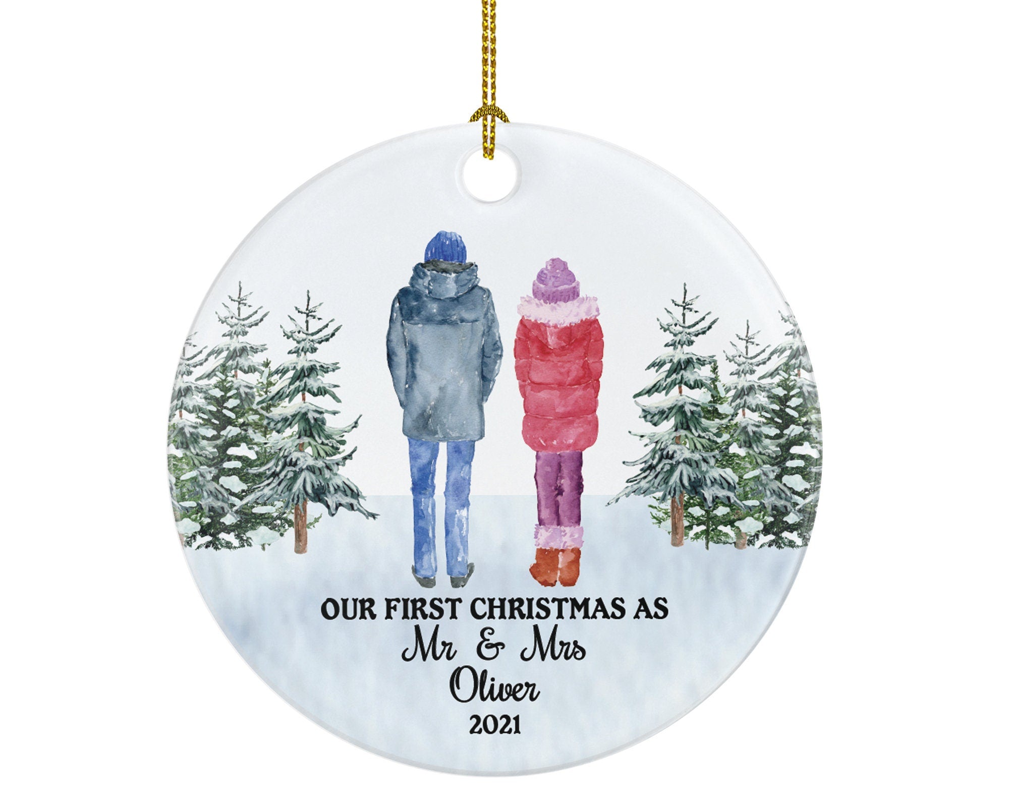 First Christmas As Mr & Mrs Newlywed Couple Personalized Ornament - Wedding First Married Wedding Gift for Bride Groom Mr. and Mrs.