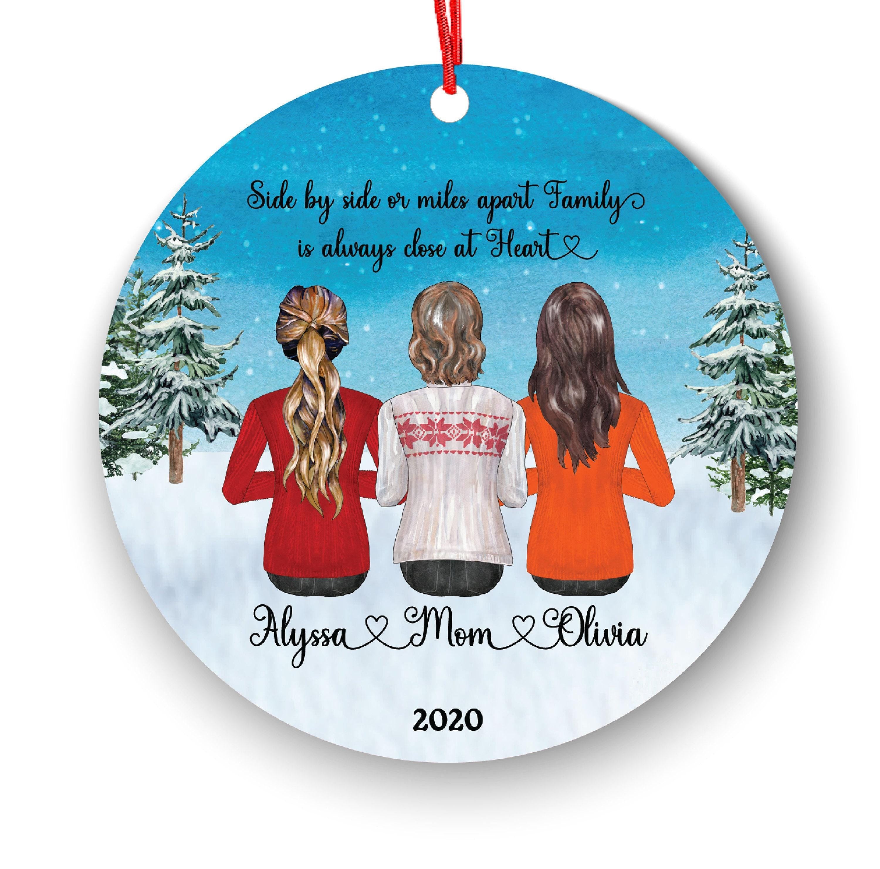 Christmas Ornament: Personalized Mom and Daughter Portrait (Gift Box Included)