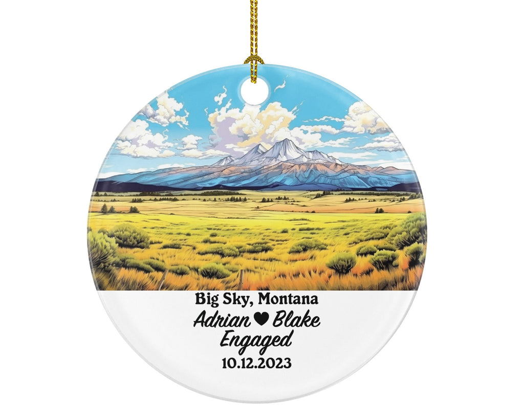 Big Sky Montana Christmas Ornament, MT Engaged Married Family Together Couple Travel Honeymoon Wedding Engagement Marriage