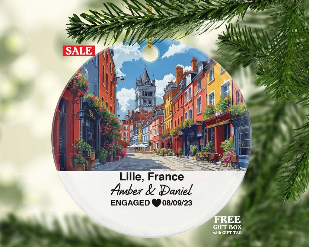 Personalized Lille France Christmas Ornament, Palais des Beaux-Arts, Mr & Mrs Wedding, Engagement, or Honeymoon Keepsake for Couples