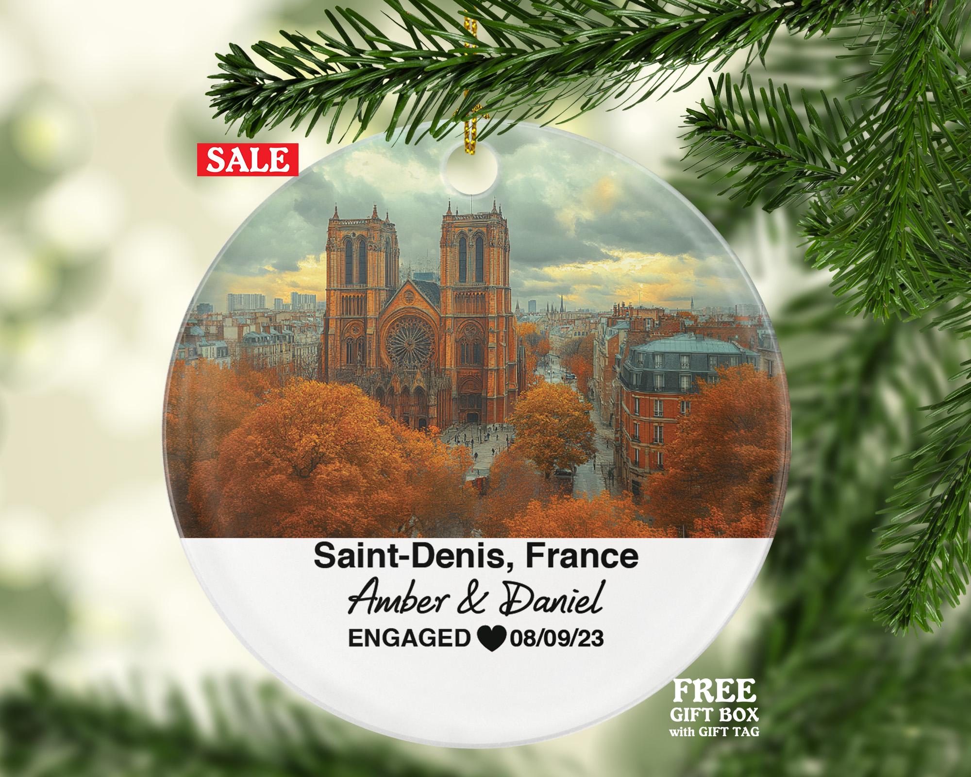 Personalized Saint-Denis France Christmas Ornament, Basilica of Saint-Denis, Stade de France, Mr & Mrs Wedding, Engagement, or Honeymoon Keepsake for Couples