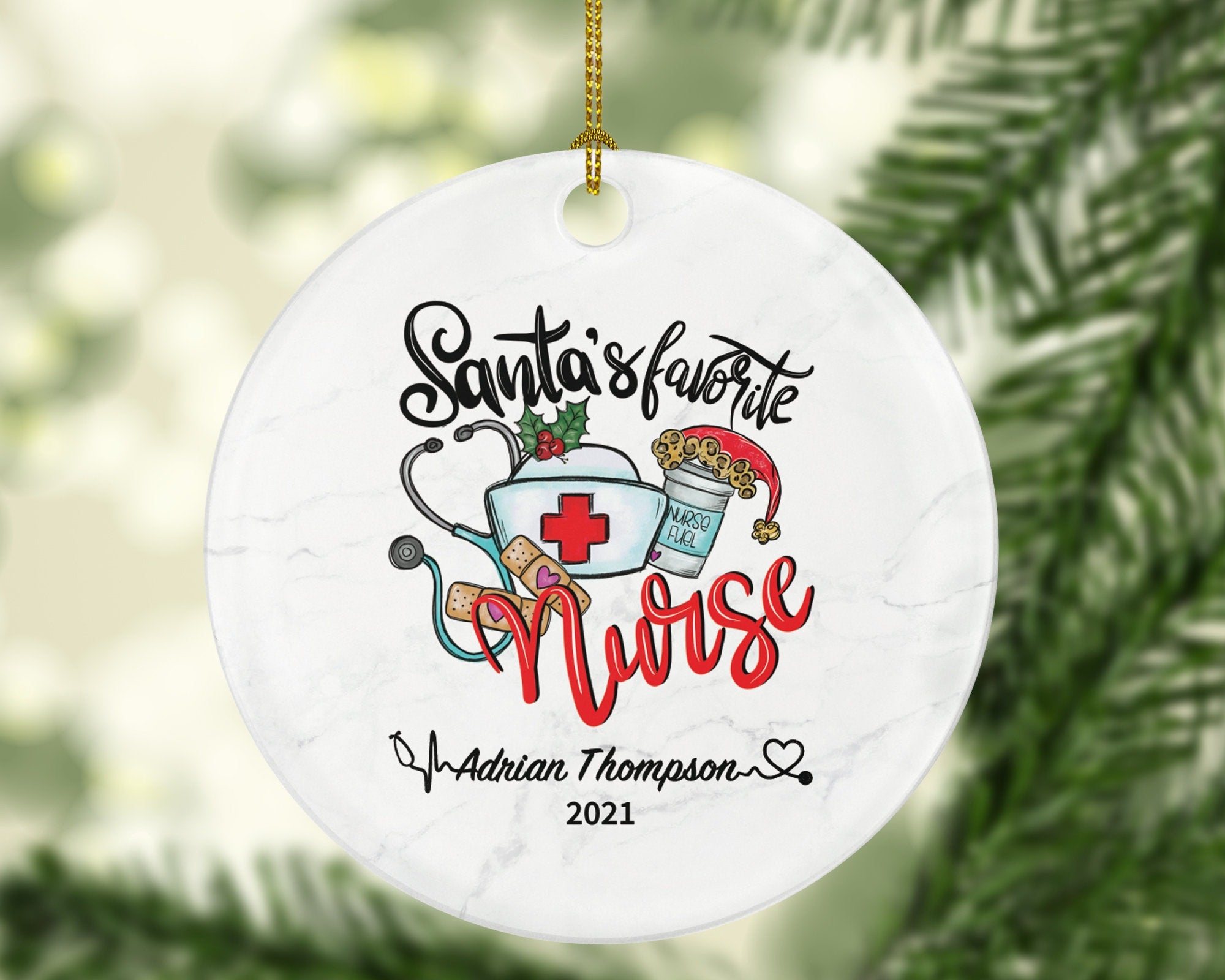 Santa's Favorite Nurse Registered Health Worker Gift from Patient for Nurse RN Custom Medical Personalized Ornament