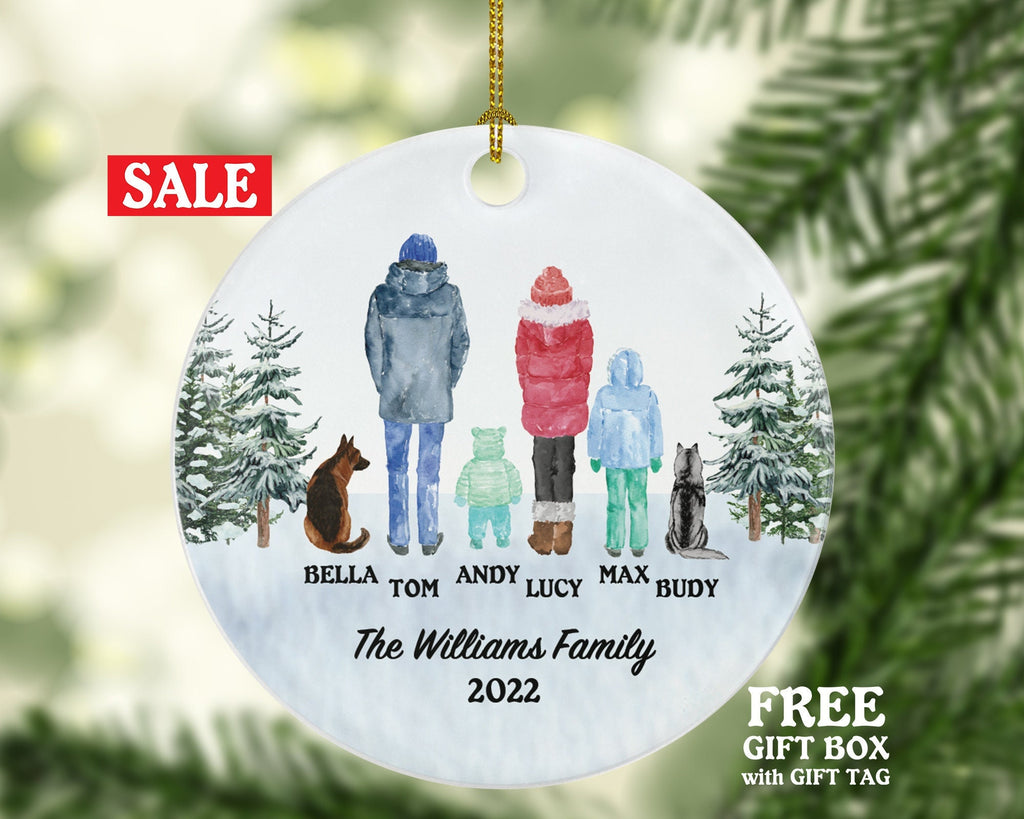 Family of 4 with Dog Cat Pet Christmas Ornament Custom Fur Boy Girl New Baby Mom Dad Gift Lover Owner Holiday Rescue Breeds