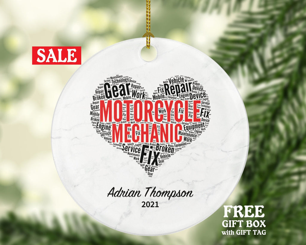Motorcycle Mechanic Christmas Ornament Personalized - for Repair Man Custom Name Year Gift